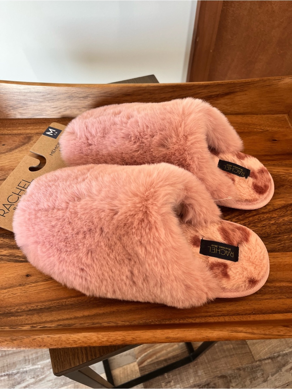 Rachel Roy Plush Faux Fur Slide Slippers - Dusty Rose